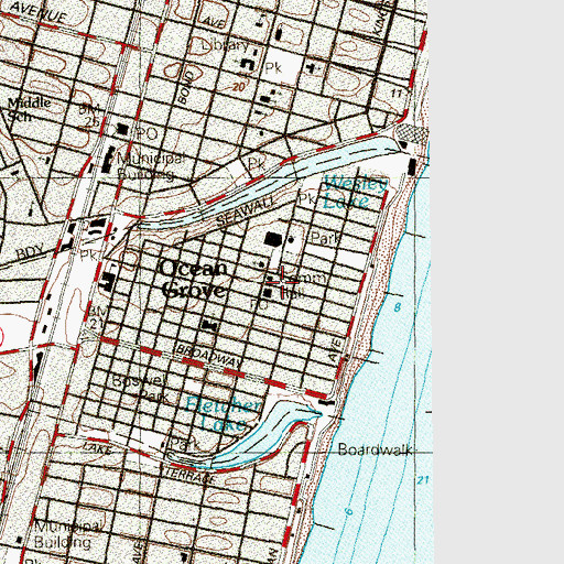 Topographic Map of Ocean Grove Post Office, NJ