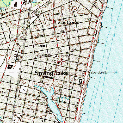 Topographic Map of Spring Lake Post Office, NJ