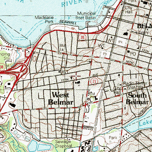 Topographic Map of West Belmar United Methodist Church, NJ