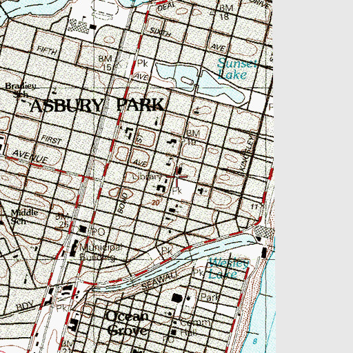 Topographic Map of Asbury Park Free Public Library, NJ