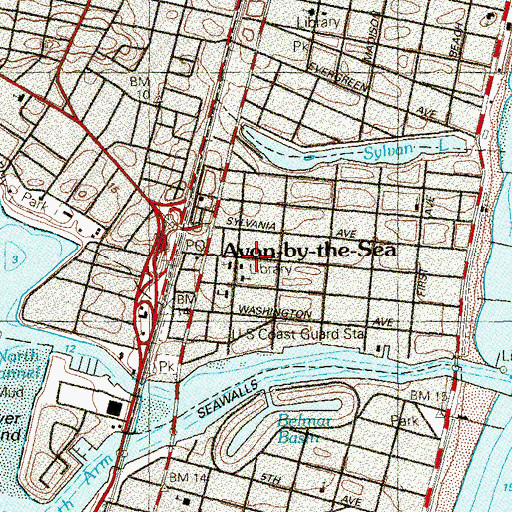 Topographic Map of Avon Public Library, NJ