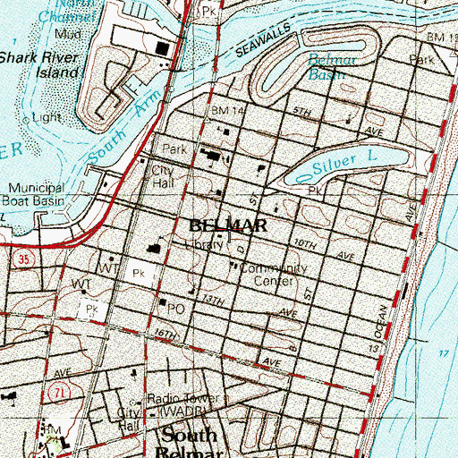 Topographic Map of Belmar Public Library, NJ