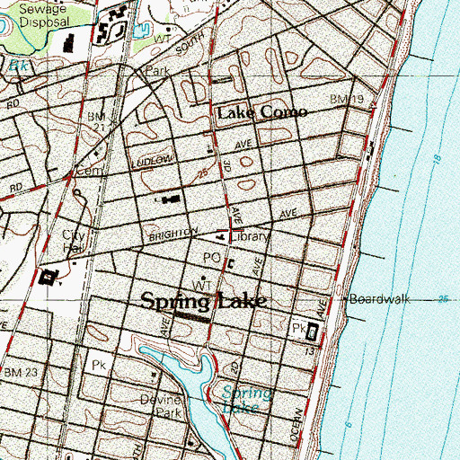 Topographic Map of Spring Lake Public Library, NJ