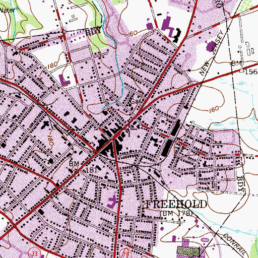 Topographic Map of Freehold Public Library, NJ