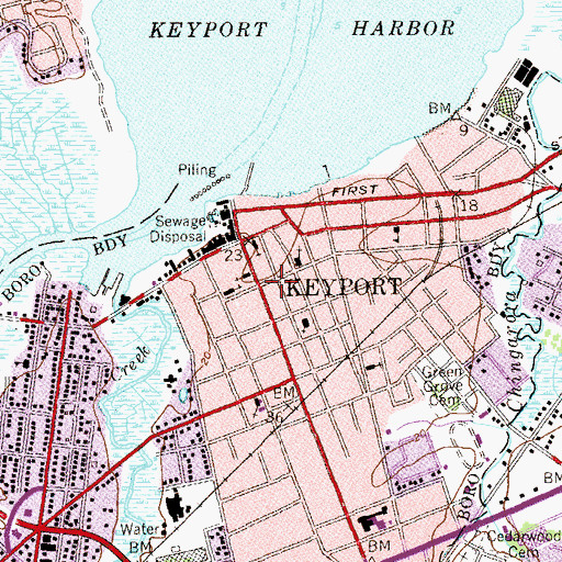 Topographic Map of Keyport Free Public Library, NJ