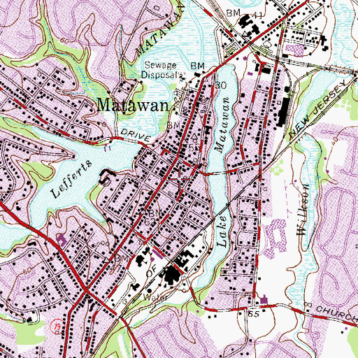 Topographic Map of Matawan - Aberdeen Public Library, NJ