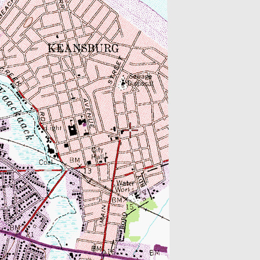 Topographic Map of Keansburg Post Office, NJ