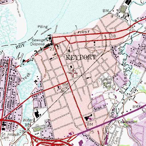 Topographic Map of Keyport Grammar School (historical), NJ