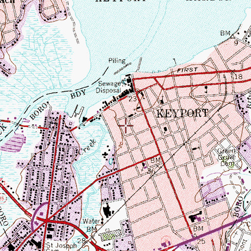 Topographic Map of West Keyport School (historical), NJ