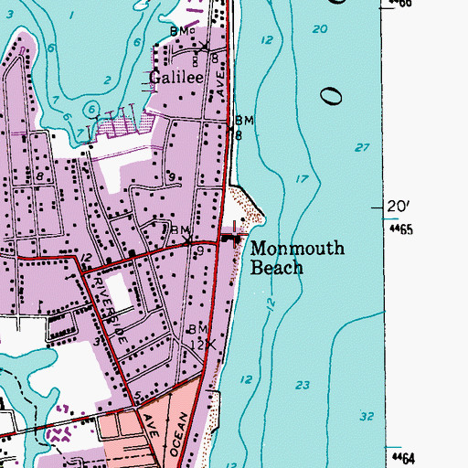 Topographic Map of Monmouth Beach Club, NJ
