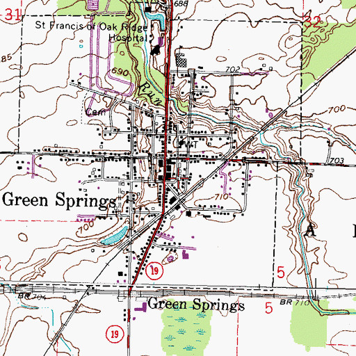 Topographic Map of Green Springs Post Office, OH