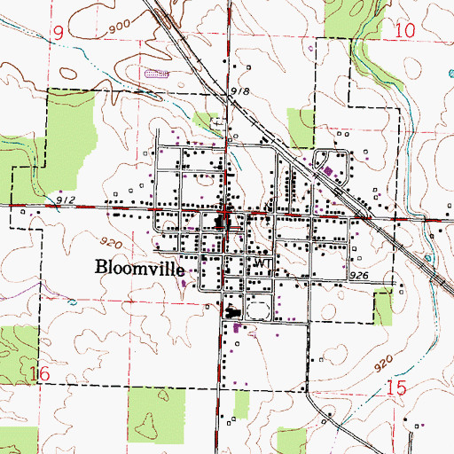 Topographic Map of Bloomville Post Office, OH