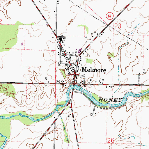 Topographic Map of Melmore Post Office, OH