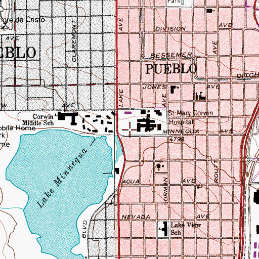 Topographic Map of Saint Mary-Corwin Hospital Heliport, CO
