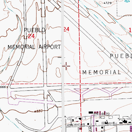 Topographic Map of Pueblo Memorial Airport, CO