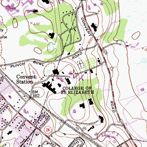 Topographic Map of Mahoney Library, NJ