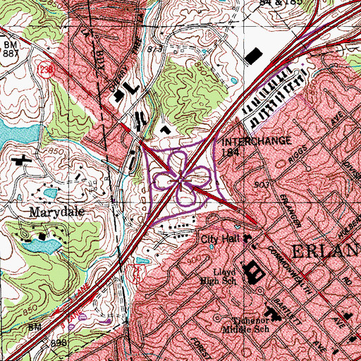 Topographic Map of Interchange 184, KY