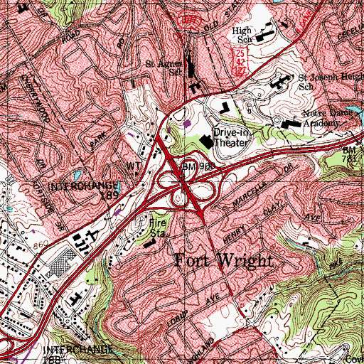 Topographic Map of Interchange 189, KY