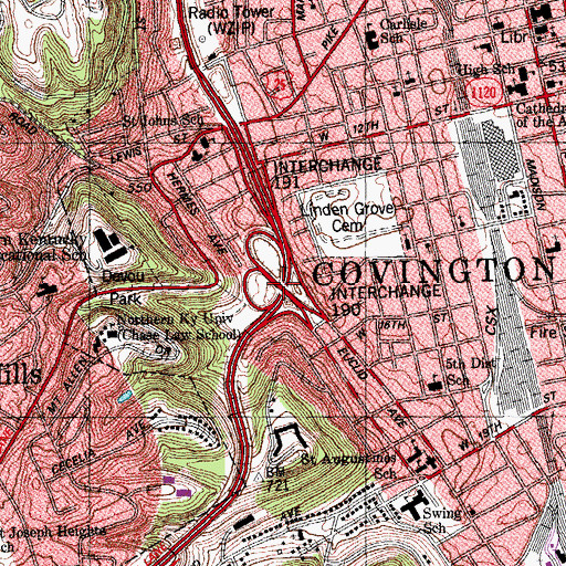 Topographic Map of Interchange 190, KY
