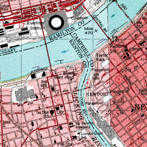 Topographic Map of W M Booth Memorial Hospital (historical), KY