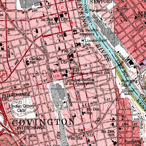 Topographic Map of Bishop Howard School, KY