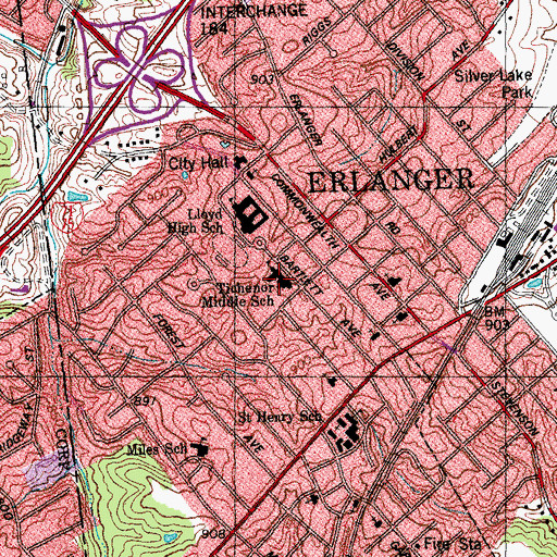 Topographic Map of Tichenor Middle School, KY