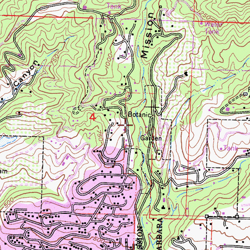 Topographic Map of Santa Barbara Botanic Garden, CA
