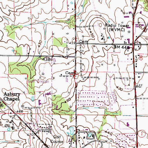 Topographic Map of Beauchamp and Harper Cemetery, IL