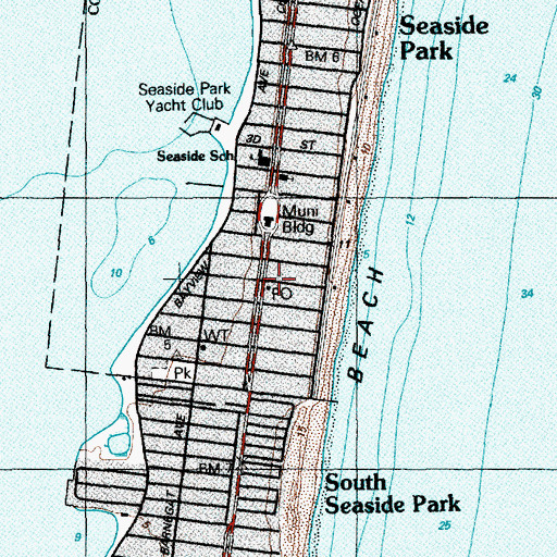 Topographic Map of Seaside Park Post Office, NJ