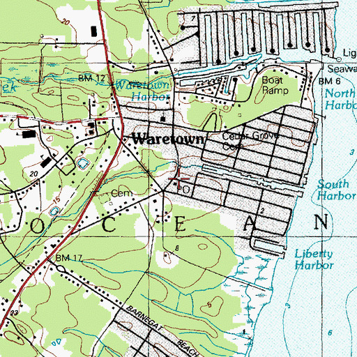 Topographic Map of Waretown Post Office, NJ