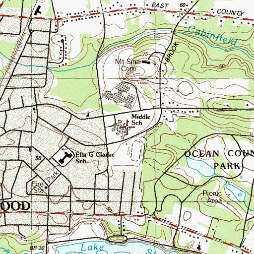 Topographic Map of Lakewood Middle School, NJ