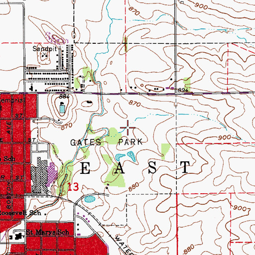 Topographic Map of Gates Park Golf Course, IA