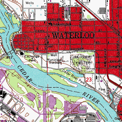 Topographic Map of Riverfront Stadium, IA