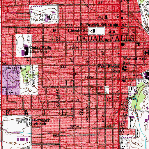 Topographic Map of Cedar Falls Gospel Hall, IA