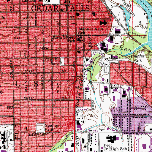Topographic Map of Cedar Falls Fire Department Station 1, IA