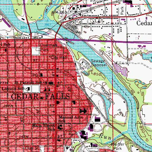 Topographic Map of Cedar Falls, IA