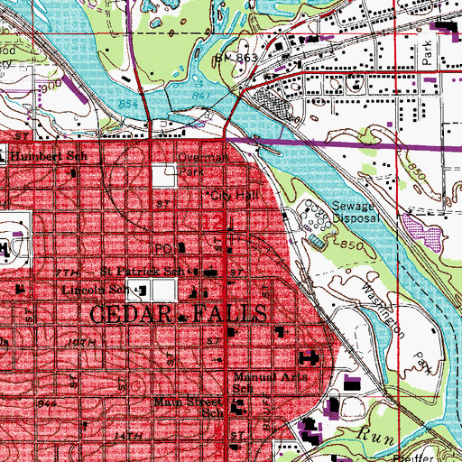 Topographic Map of First School in Cedar Falls Historical Marker, IA
