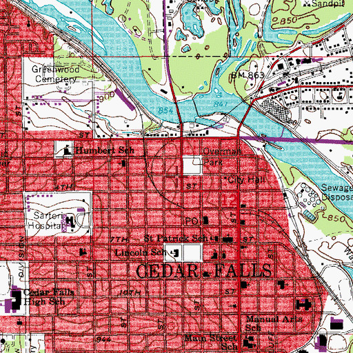 Topographic Map of George Wyth House and Viking Pump Museum, IA