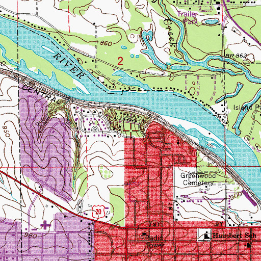 Topographic Map of Kiwanis Bluff Park, IA