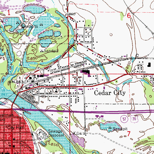 Topographic Map of Policemans Park, IA