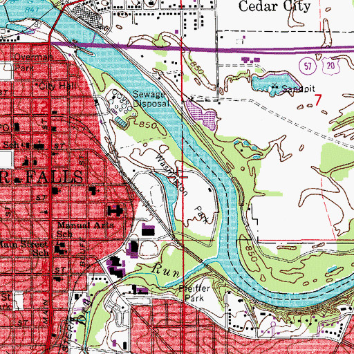Topographic Map of Washington Park Golf Course, IA