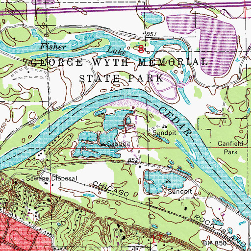 Topographic Map of Hartman Reserve Nature Center, IA