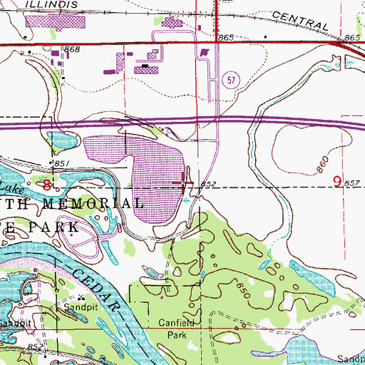 Topographic Map of George Wyth Lake, IA