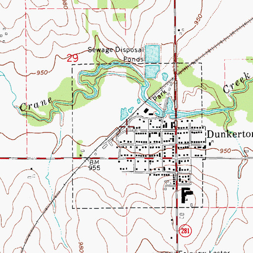 Topographic Map of Dunkerton, IA