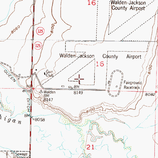 Topographic Map of Walden-Jackson County Airport, CO