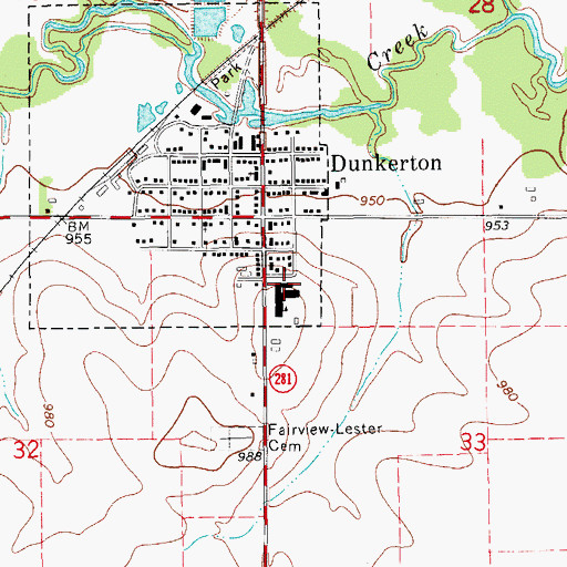 Topographic Map of Dunkerton Elementary School, IA