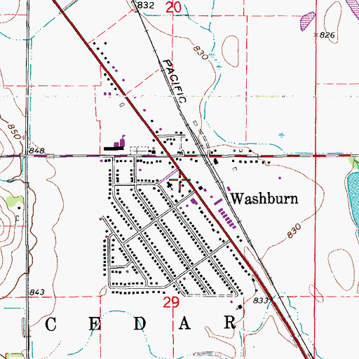 Topographic Map of Washburn Post Office (historical), IA