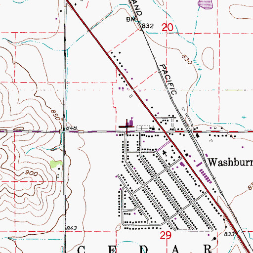 Topographic Map of Washburn Elementary School, IA