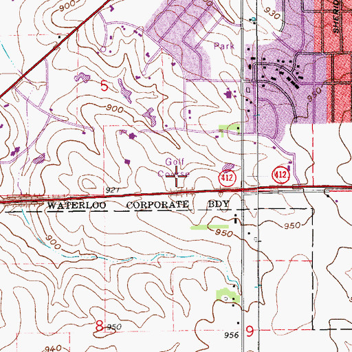 Topographic Map of Sunnyside Golf Course, IA