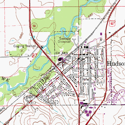Topographic Map of Hudson (historical), IA